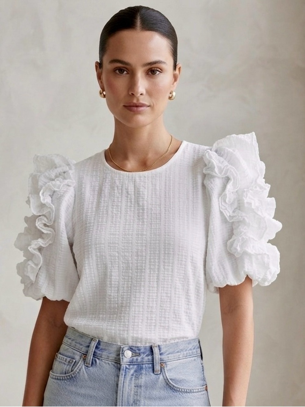 White Ruffle Sleeve Happy Nature Top